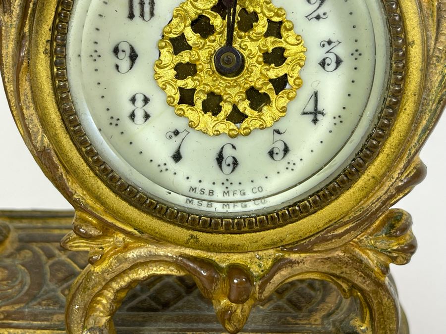 Antique French Working Mechanical Desk Clock With A Figure Of A Boy Gilded Bronze Metal MSB MFG CO 4.5W X 3.25D X 7H [Photo 5]