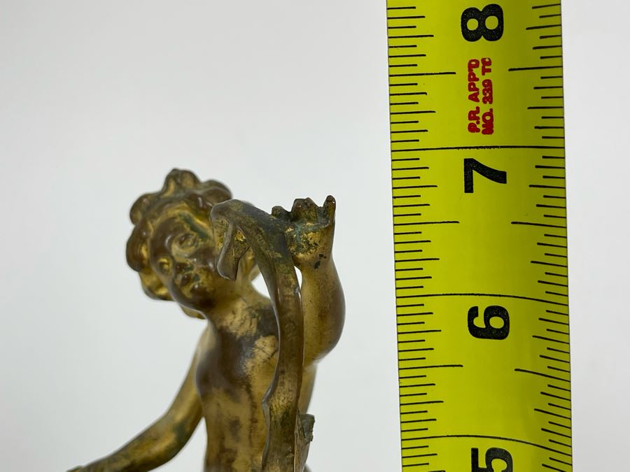 Antique French Working Mechanical Desk Clock With A Figure Of A Boy Gilded Bronze Metal MSB MFG CO 4.5W X 3.25D X 7H [Photo 13]