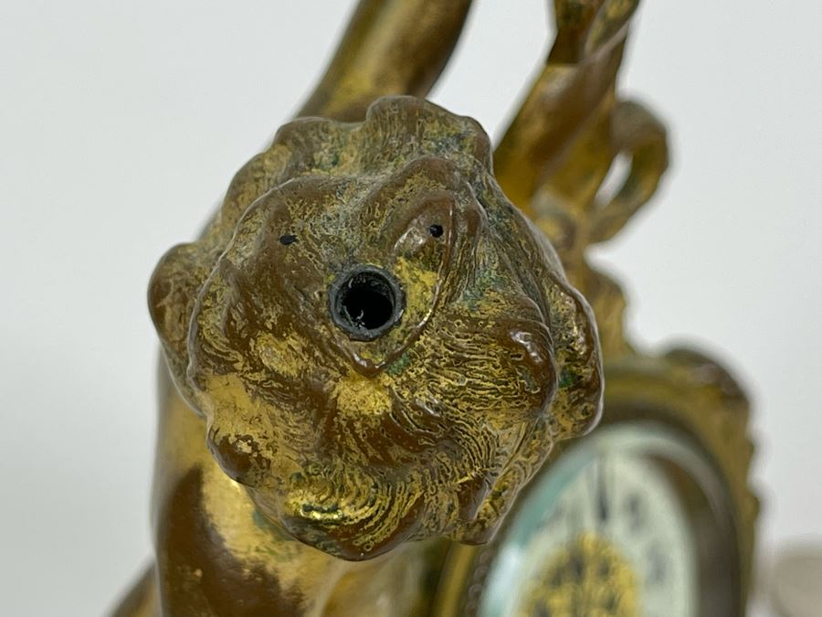 Antique French Working Mechanical Desk Clock With A Figure Of A Boy Gilded Bronze Metal MSB MFG CO 4.5W X 3.25D X 7H [Photo 14]