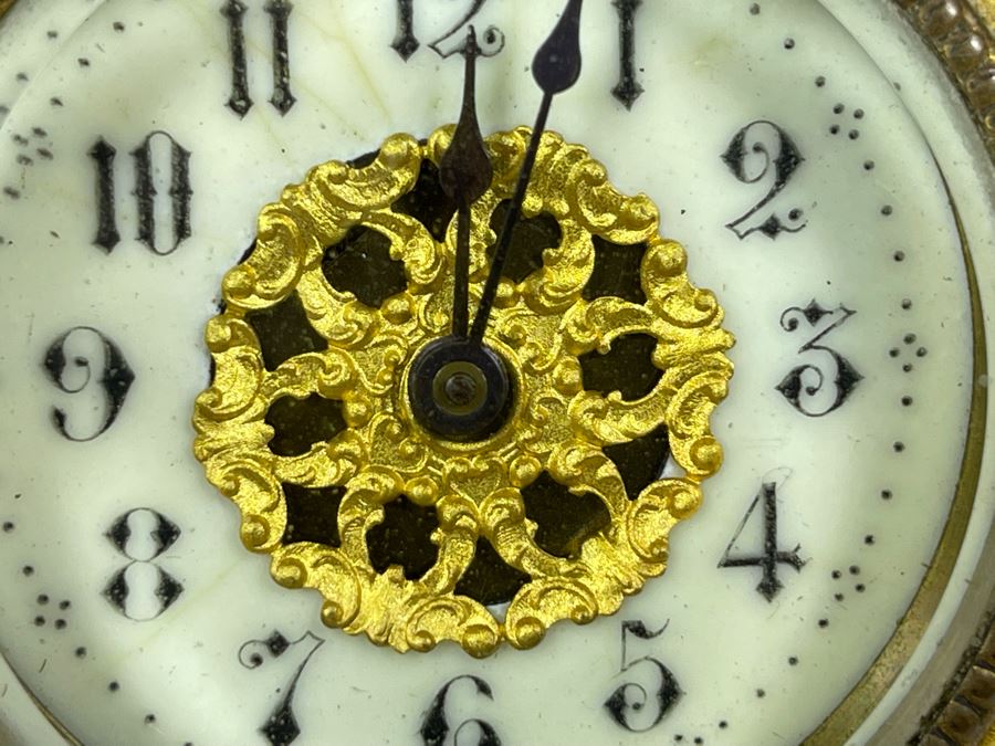 Antique French Working Mechanical Desk Clock With A Figure Of A Boy Gilded Bronze Metal MSB MFG CO 4.5W X 3.25D X 7H [Photo 15]