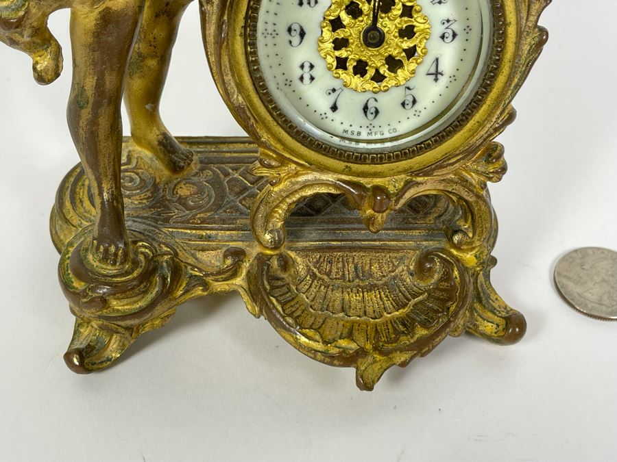 Antique French Working Mechanical Desk Clock With A Figure Of A Boy Gilded Bronze Metal MSB MFG CO 4.5W X 3.25D X 7H [Photo 7]