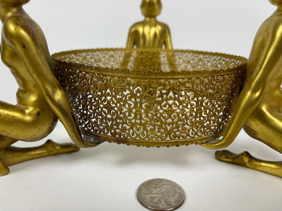 Art Deco Stand Of Three Gilt Metal Women Supporting Stand From Germany 9W X 4.5H [Photo 9]