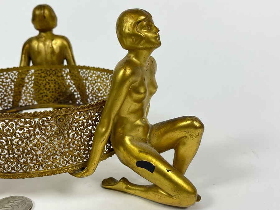 Art Deco Stand Of Three Gilt Metal Women Supporting Stand From Germany 9W X 4.5H [Photo 12]