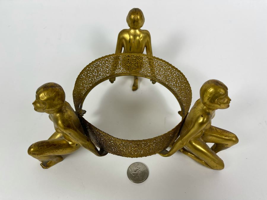 Art Deco Stand Of Three Gilt Metal Women Supporting Stand From Germany 9W X 4.5H [Photo 7]