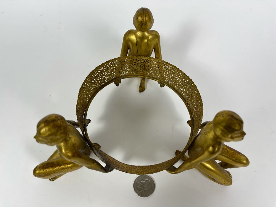 Art Deco Stand Of Three Gilt Metal Women Supporting Stand From Germany 9W X 4.5H [Photo 8]