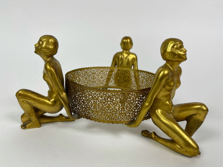 Art Deco Stand Of Three Gilt Metal Women Supporting Stand From Germany 9W X 4.5H [Photo 2]