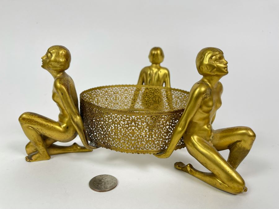 Art Deco Stand Of Three Gilt Metal Women Supporting Stand From Germany 9W X 4.5H [Photo 1]