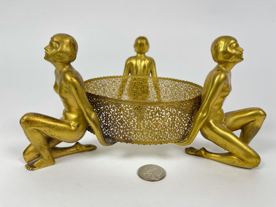 Art Deco Stand Of Three Gilt Metal Women Supporting Stand From Germany 9W X 4.5H [Photo 5]
