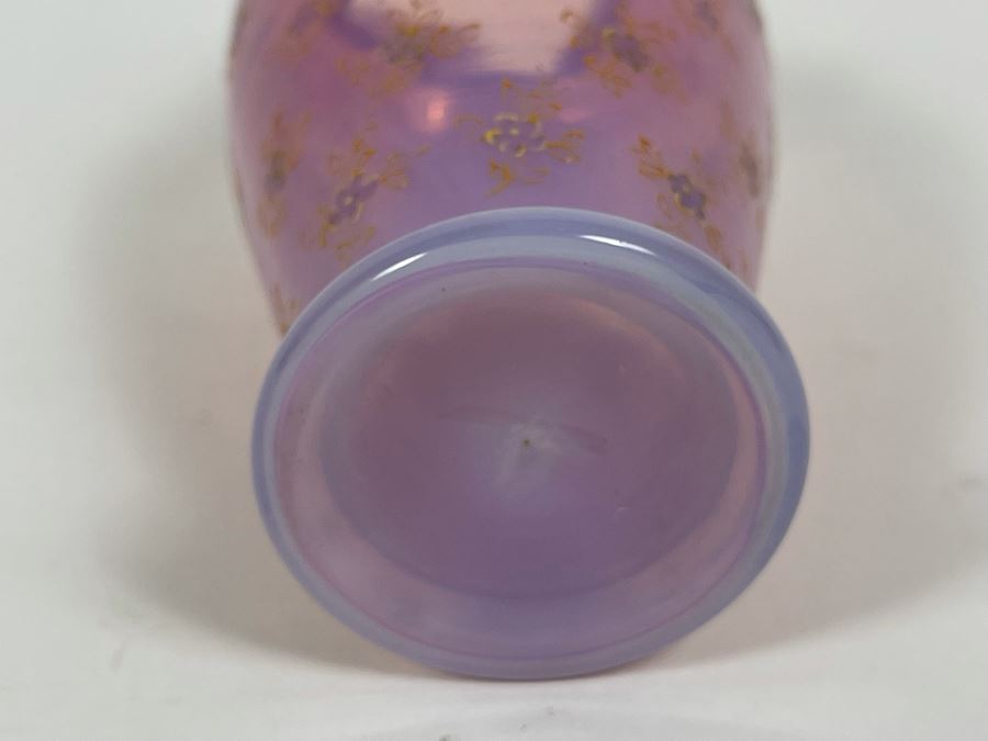 Vintage Hand Painted Pink Glass Vase 5H [Photo 7]
