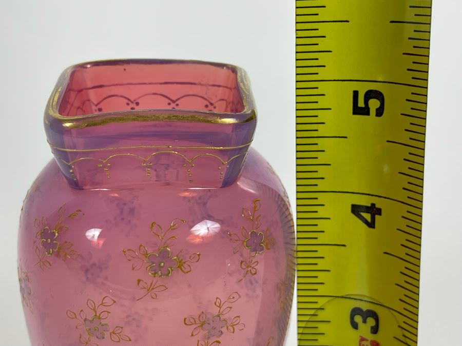 Vintage Hand Painted Pink Glass Vase 5H [Photo 8]