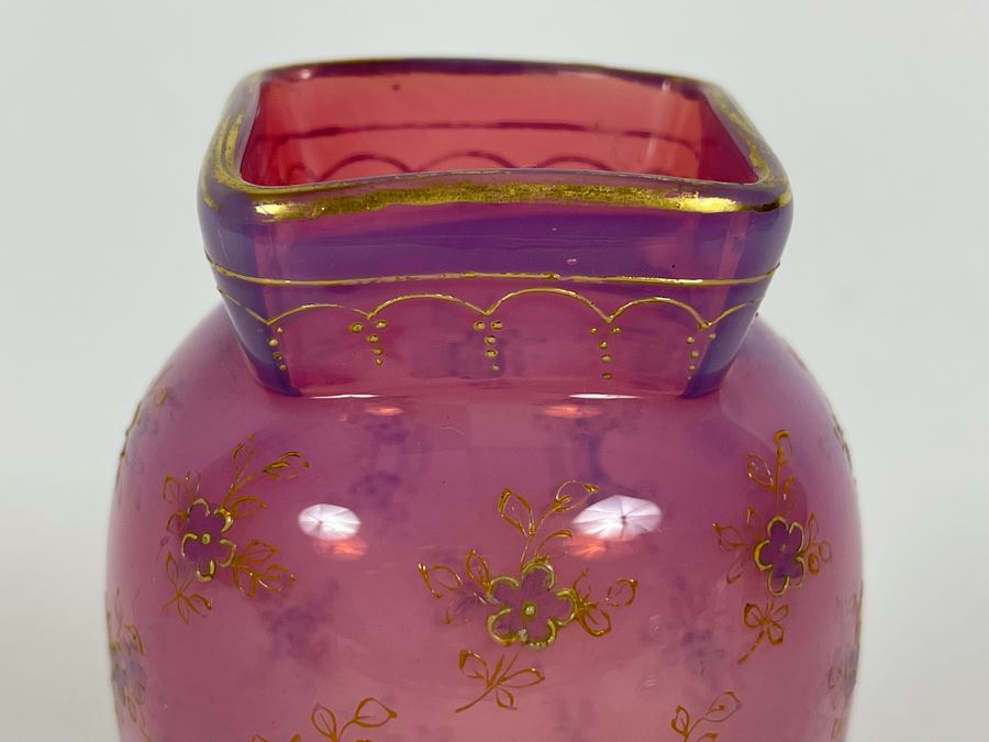 Vintage Hand Painted Pink Glass Vase 5H [Photo 5]