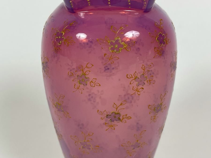 Vintage Hand Painted Pink Glass Vase 5H [Photo 6]