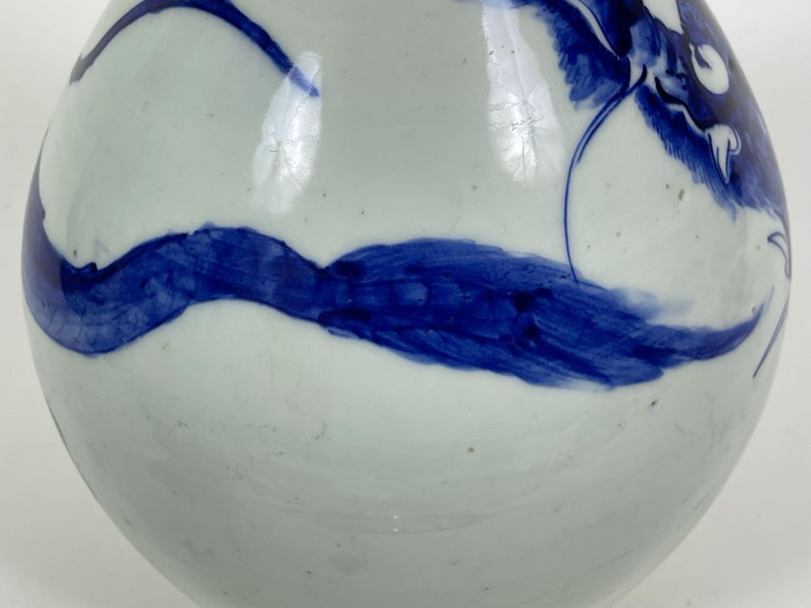 Antique Chinese Blue And White Finely Painted Dragon Porcelain Vase 13.5H [Photo 16]
