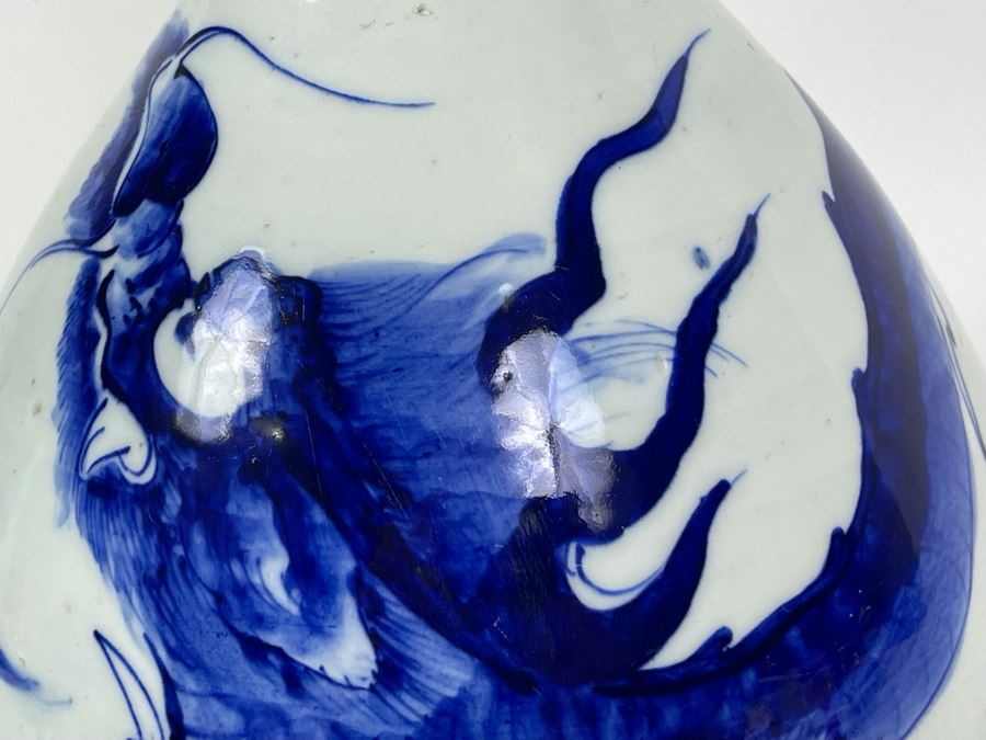 Antique Chinese Blue And White Finely Painted Dragon Porcelain Vase 13.5H [Photo 5]