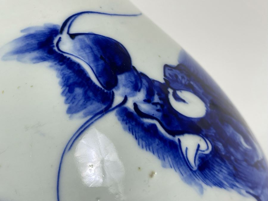 Antique Chinese Blue And White Finely Painted Dragon Porcelain Vase 13.5H [Photo 19]