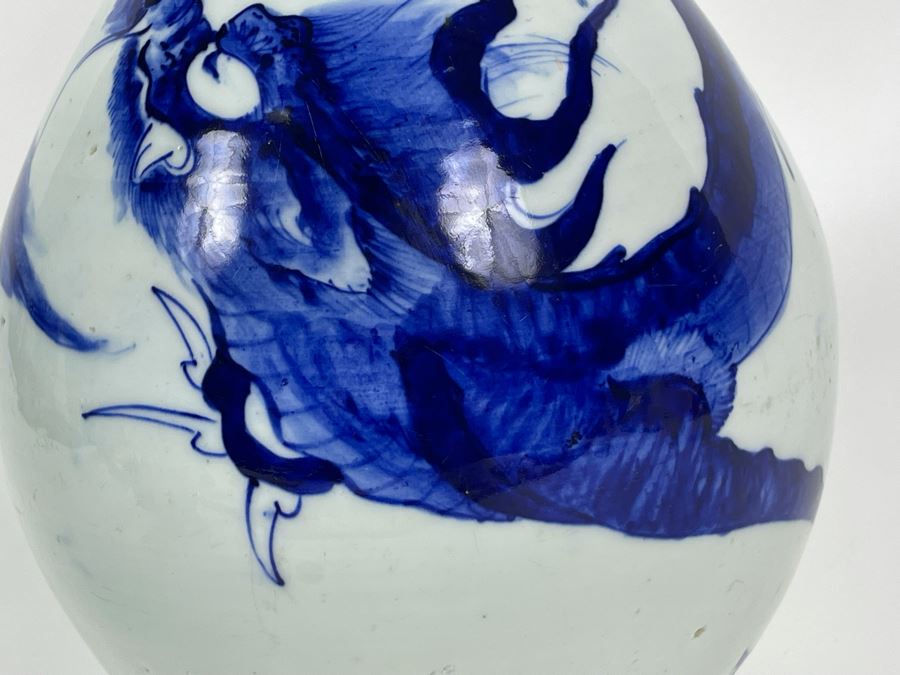 Antique Chinese Blue And White Finely Painted Dragon Porcelain Vase 13.5H [Photo 6]