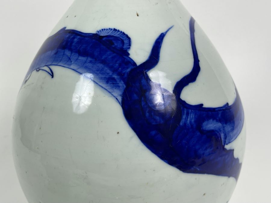 Antique Chinese Blue And White Finely Painted Dragon Porcelain Vase 13.5H [Photo 10]