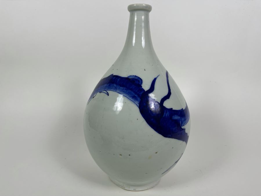 Antique Chinese Blue And White Finely Painted Dragon Porcelain Vase 13.5H [Photo 9]