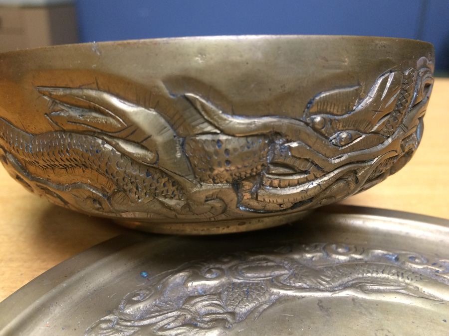Vintage Chinese Brass Bowl and Plate [Photo 8]