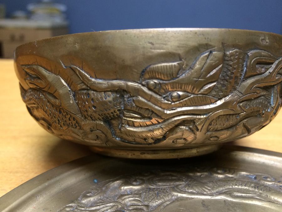 Vintage Chinese Brass Bowl and Plate [Photo 9]