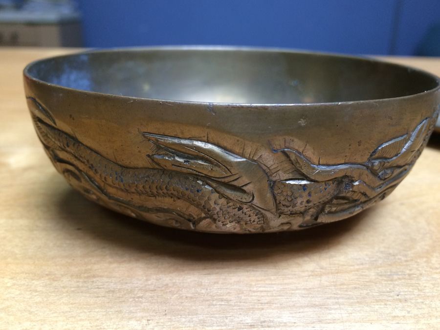 Vintage Chinese Brass Bowl and Plate [Photo 2]