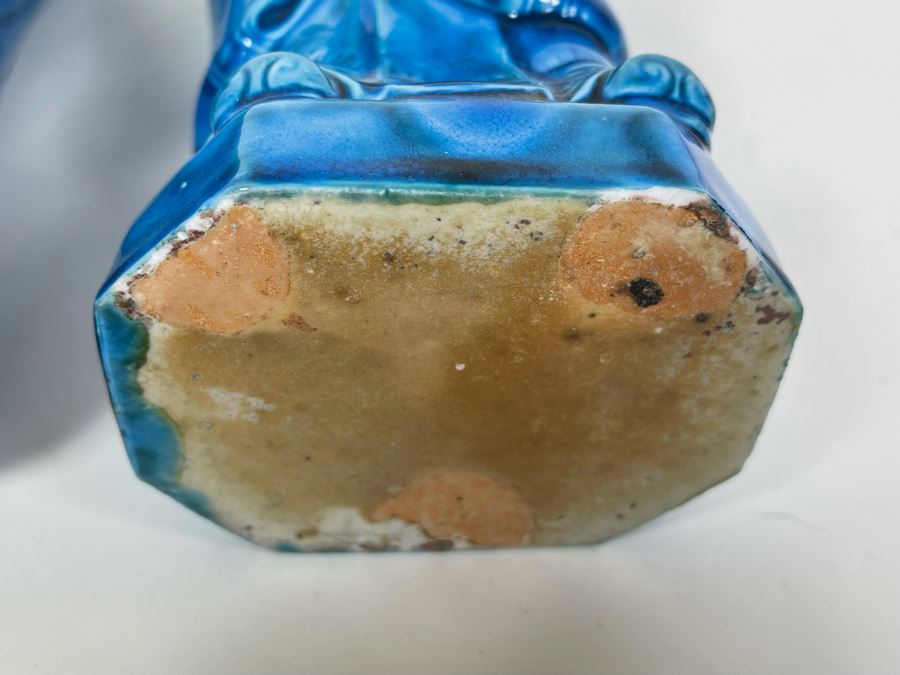 Pair Of Vintage Chinese Blue Glazed Porcelain Figures 10.5H [Photo 9]