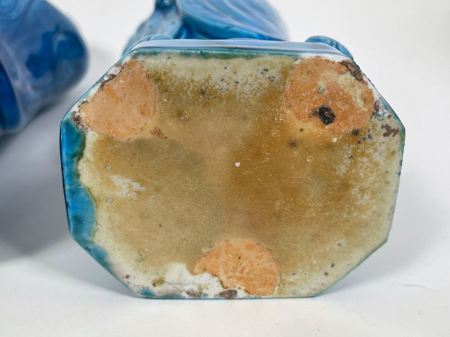 Pair Of Vintage Chinese Blue Glazed Porcelain Figures 10.5H [Photo 8]