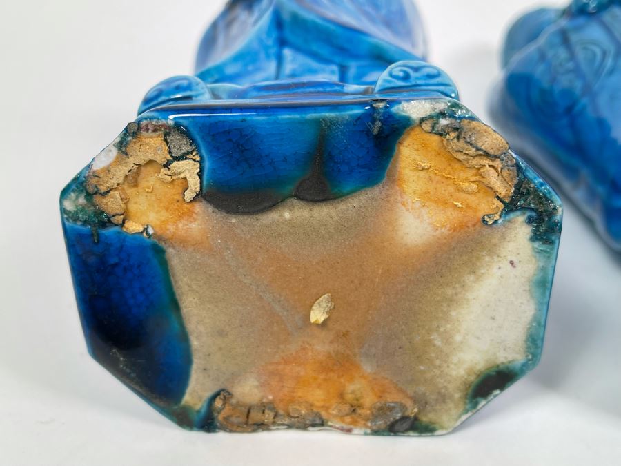 Pair Of Vintage Chinese Blue Glazed Porcelain Figures 10.5H [Photo 10]