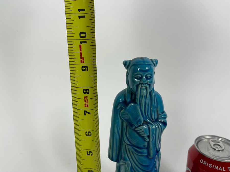 Signed Vintage Chinese Blue Glazed Porcelain Figure 9.5H [Photo 10]