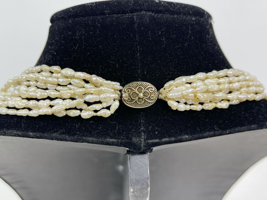 Multi-Strand Pearl Necklace With Silver Clasp 28L [Photo 5]