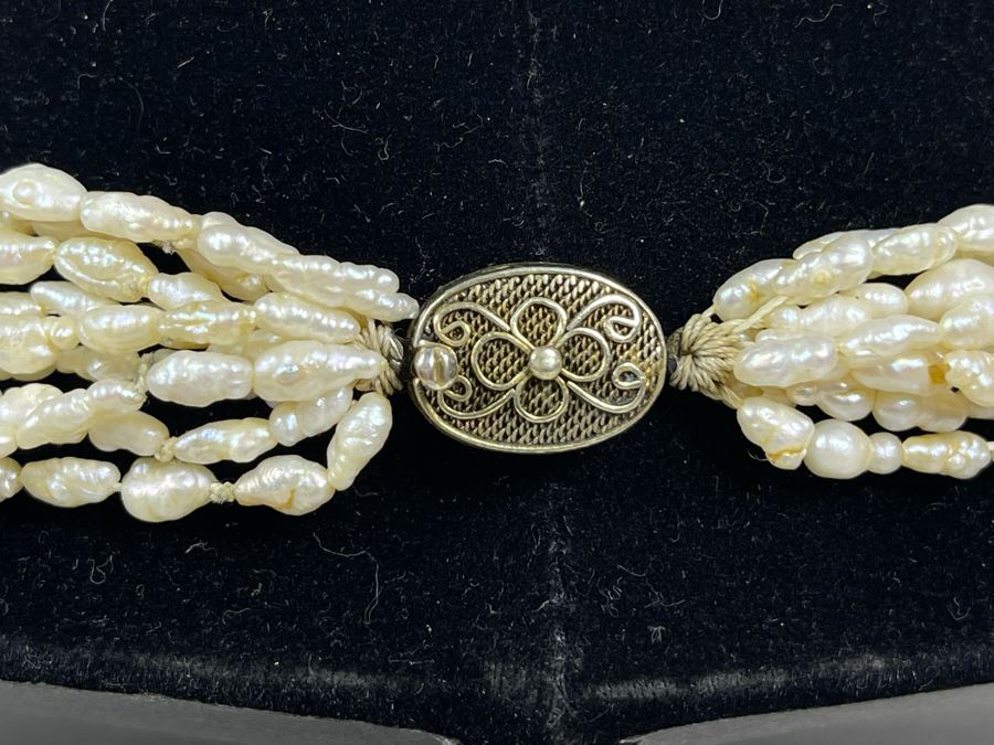 Multi-Strand Pearl Necklace With Silver Clasp 28L [Photo 6]