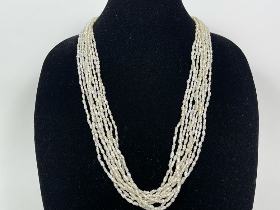 Multi-Strand Pearl Necklace With Silver Clasp 28L [Photo 3]