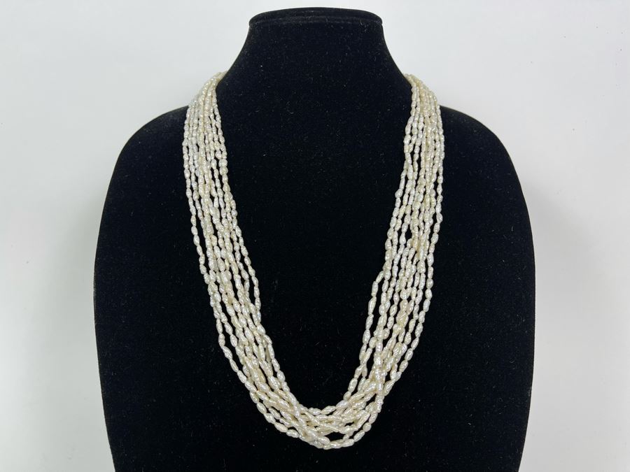 Multi-Strand Pearl Necklace With Silver Clasp 28L