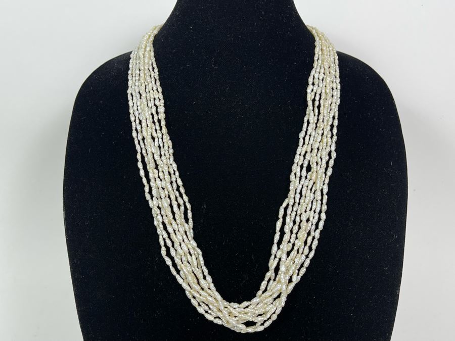 Multi-Strand Pearl Necklace With Silver Clasp 28L [Photo 4]
