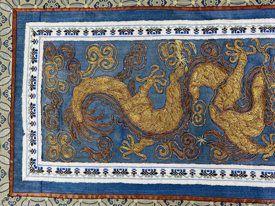 Impressive Chinese Dragon Gold Silk Embroidery On Blue Background 9W X 25L [Photo 9]