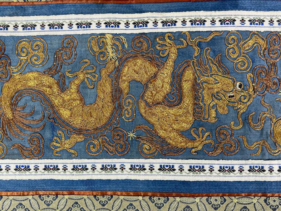 Impressive Chinese Dragon Gold Silk Embroidery On Blue Background 9W X 25L [Photo 8]
