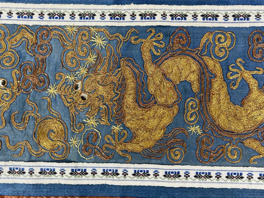 Impressive Chinese Dragon Gold Silk Embroidery On Blue Background 9W X 25L [Photo 6]