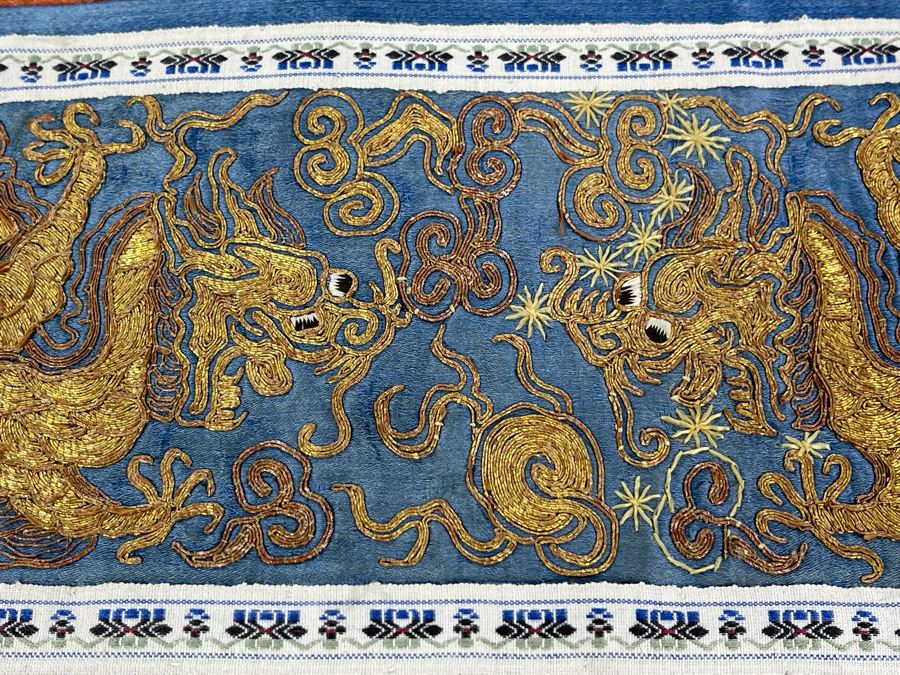 Impressive Chinese Dragon Gold Silk Embroidery On Blue Background 9W X 25L [Photo 10]