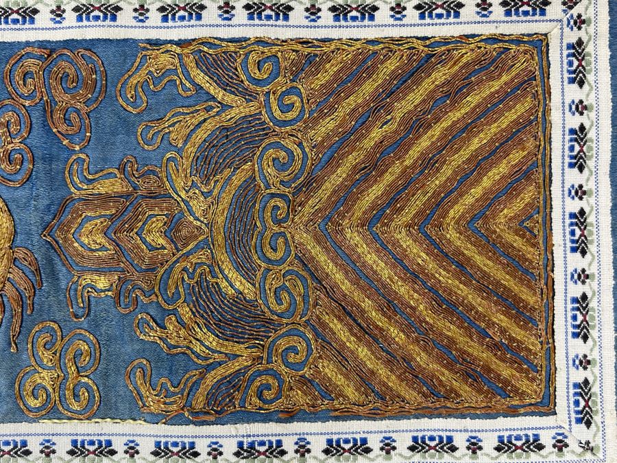 Impressive Chinese Dragon Gold Silk Embroidery On Blue Background 9W X 25L [Photo 4]