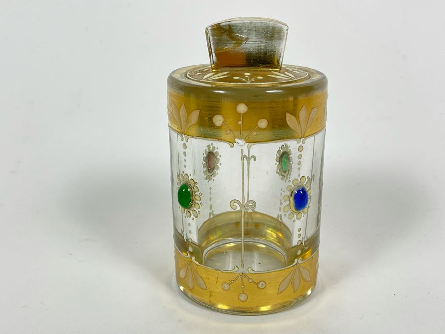 Vintage Gold Painted Bottle With Stopper 4.5H [Photo 1]