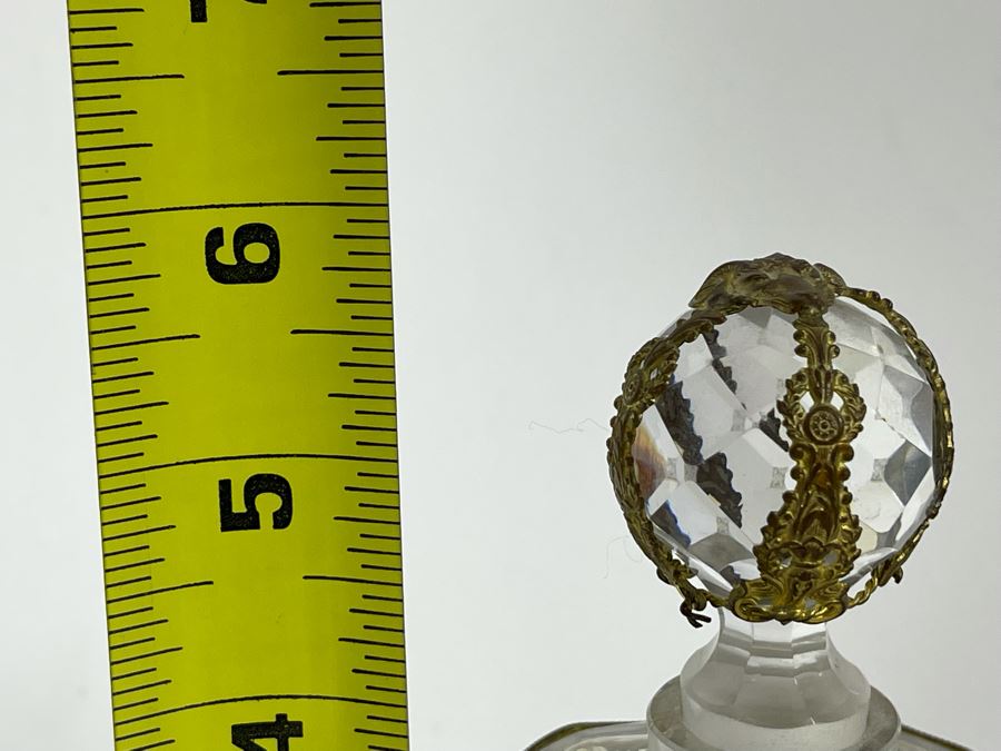 Impressive Gilt Metal Overlay Glass Bottle With Stopper 6H [Photo 9]