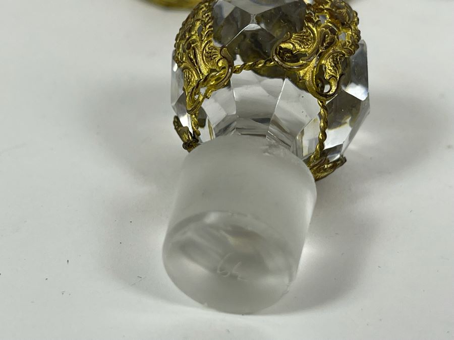 Impressive Gilt Metal Overlay Glass Bottle With Stopper 6H [Photo 8]