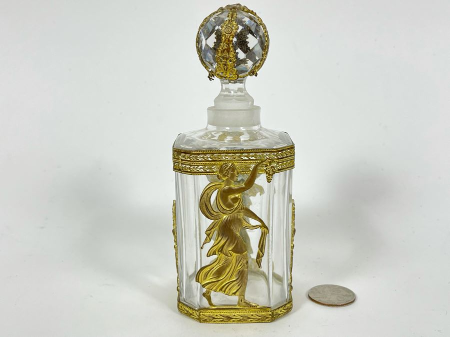 Impressive Gilt Metal Overlay Glass Bottle With Stopper 6H [Photo 1]