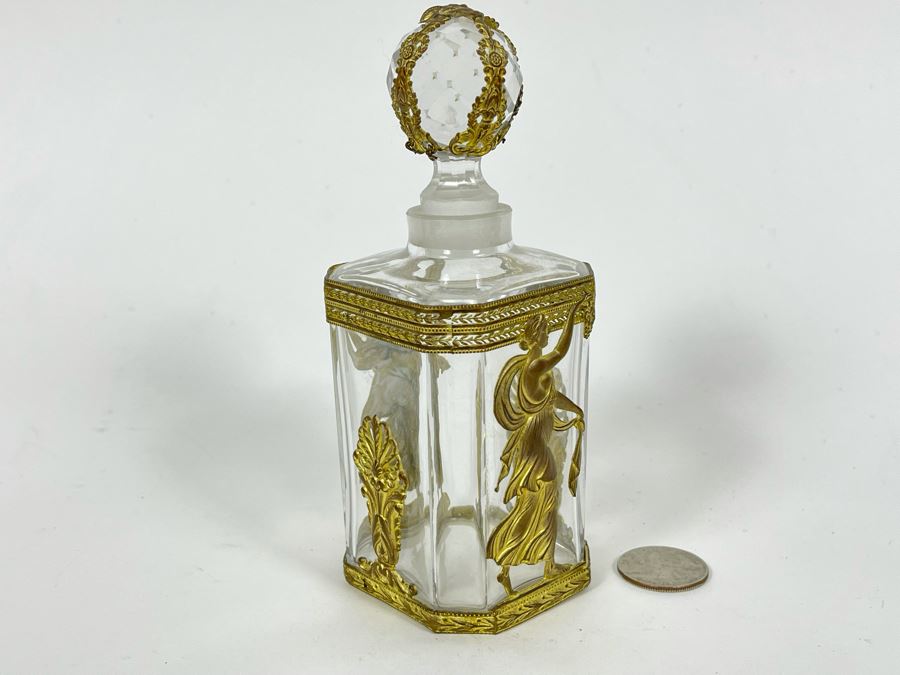 Impressive Gilt Metal Overlay Glass Bottle With Stopper 6H [Photo 3]