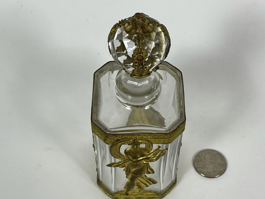 Impressive Gilt Metal Overlay Glass Bottle With Stopper 6H [Photo 7]
