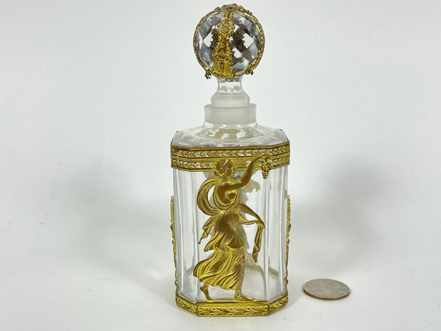 Impressive Gilt Metal Overlay Glass Bottle With Stopper 6H [Photo 2]