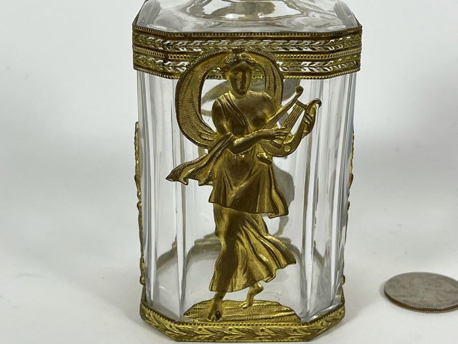 Impressive Gilt Metal Overlay Glass Bottle With Stopper 6H [Photo 6]