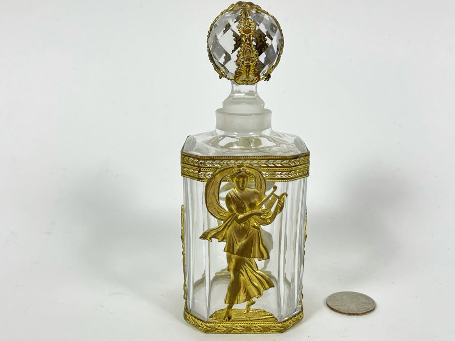 Impressive Gilt Metal Overlay Glass Bottle With Stopper 6H [Photo 5]