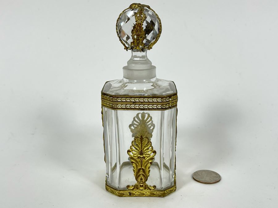 Impressive Gilt Metal Overlay Glass Bottle With Stopper 6H [Photo 4]