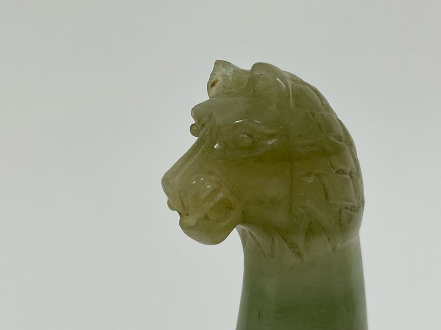 Vintage Carved Green Stone Lion's Head Handle Serrated Blade Knife 8.5L [Photo 8]